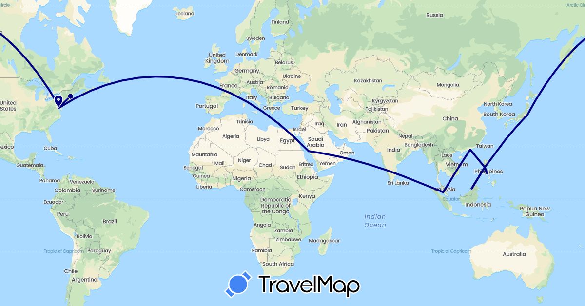 TravelMap itinerary: driving in Brunei, China, Japan, Malaysia, Philippines, Saudi Arabia, United States (Asia, North America)